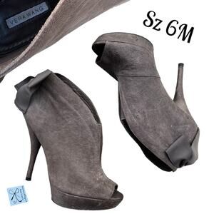 Vera Wang Royce Leather Bow Heel Peep Toe Booties Sz 6M